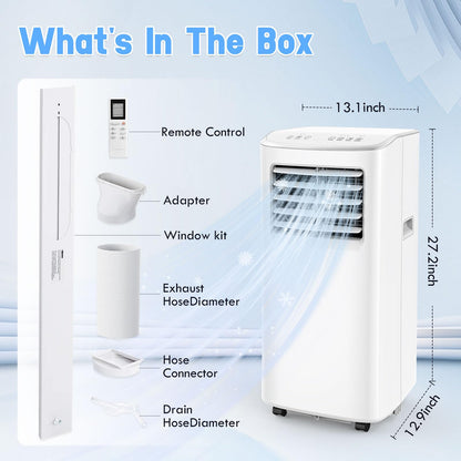 Spürbar 8500BTU Portable Air Conditioner 3-IN-1 with Fan&Dehumidifier AC unit with LED Remote Control up to 450 sq.ft. Room Air Conditioner with Sleep Mode,24H Timer,2 speed,Auto-evaporativ.